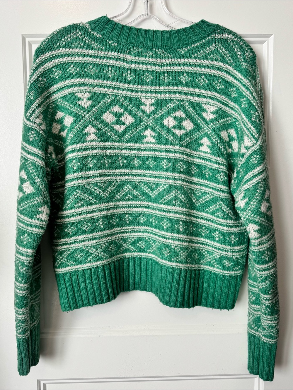 American Eagle Fair Isle Snow Drift Green White Cropped Sweater XS - Picture 9 of 9
